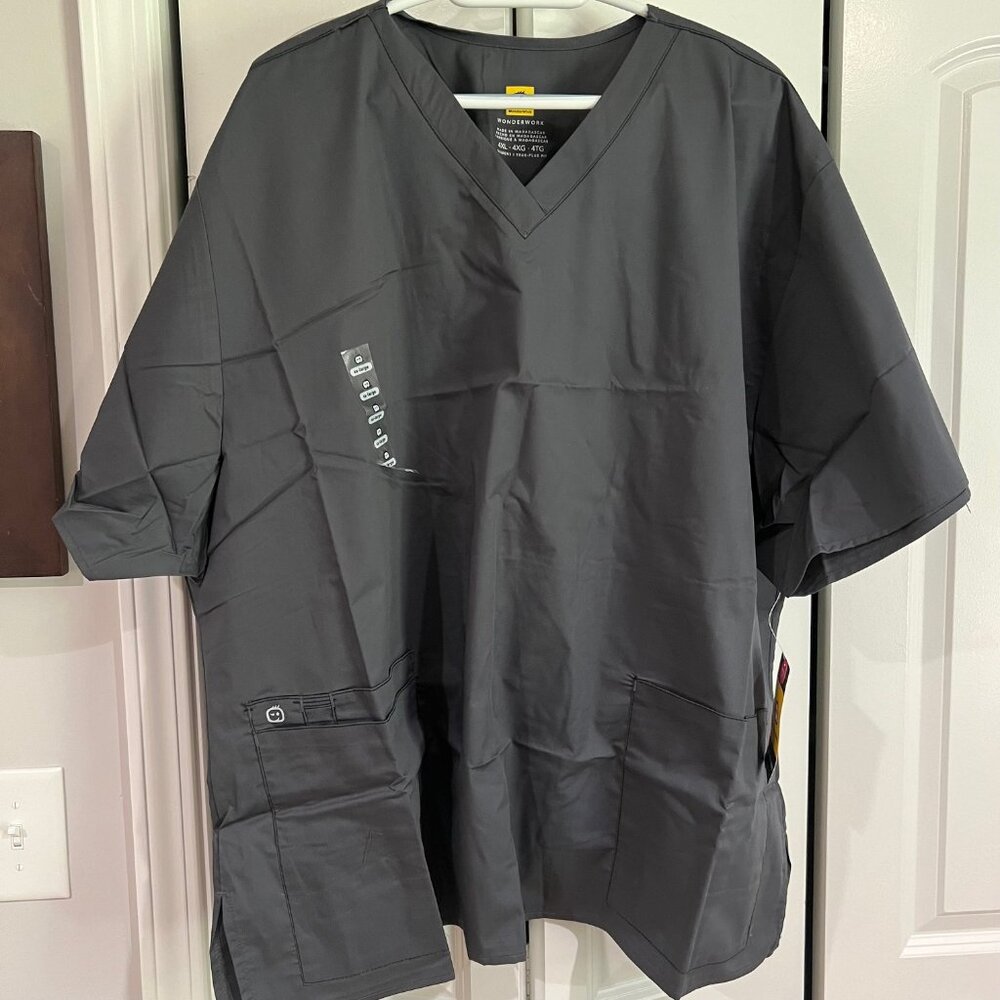 WonderWink WonderWORK Women's V-Neck Scrub Top 4XL Pewter